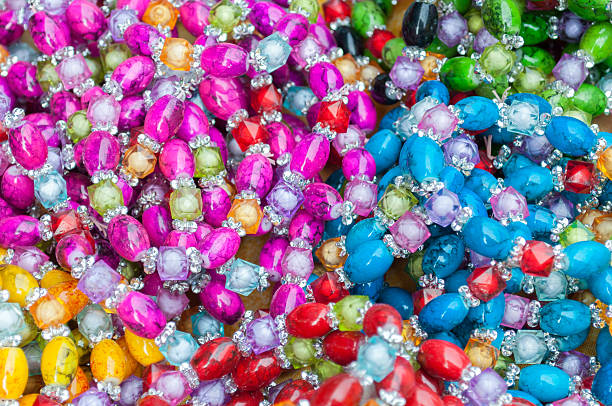closeup Colorful glass bead necklaces 