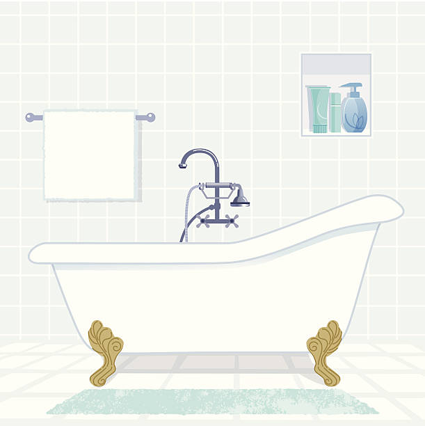 bathroom with vintage style bathtub vector art illustration