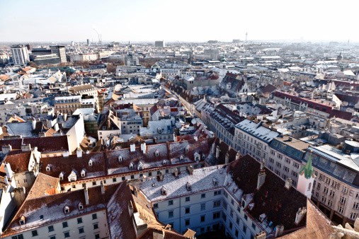 view over Vienna in snow with clear sky
