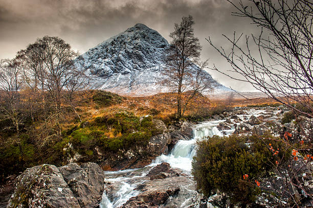 Buachaille Etive Mor, Glencoe in Winter The mountain is Buachaille Etive Mor which rises above Rannoch Moor to a height of 1022m It is located in  Glencoe in the Lochaber region of Scotlands Highlands etive river photos stock pictures, royalty-free photos & images