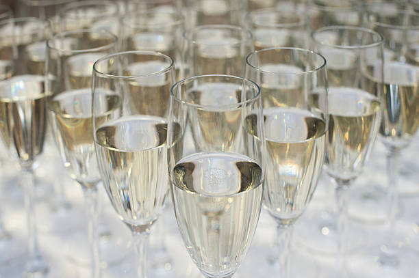 istock Close up of many champagne glasses 460681665