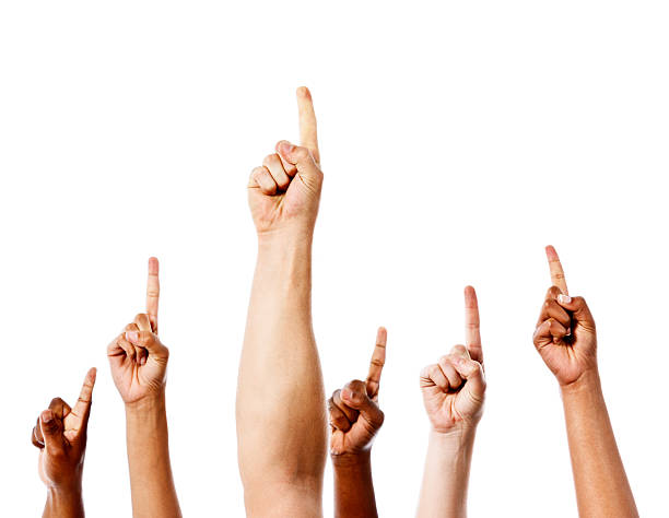 istock Onward and upward! Many hands point up energetically 460684639