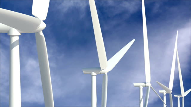 Wind turbines against cloudscape