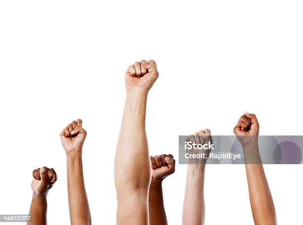 Together We Stand Many Clenched Fists Punch Air Energetically Stock Photo - Download Image Now