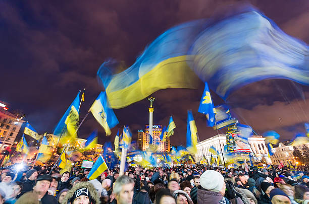 Kiev, Ukraine - December 6, 2013: Ukrainian protestors continue to protest on Kiev's Independence Square on December 6, 2013.Thousands of people have been protesting a since a decision by Ukrianian president Viktor Yanukovych to suspend a trade agreement with the European Union in favor of incentives from Russia.