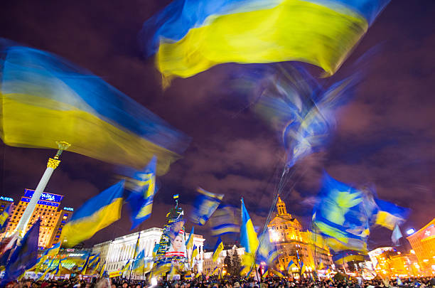 Kiev, Ukraine - December 6, 2013: Ukrainian protestors continue to protest on Kiev's Independence Square on December 6, 2013.Thousands of people have been protesting a since a decision by Ukrianian president Viktor Yanukovych to suspend a trade agreement with the European Union in favor of incentives from Russia.