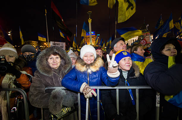 Kiev, Ukraine - December 6, 2013: Ukrainian protestors continue to protest on Kiev's Independence Square.Thousands of people have been protesting a since a decision by Ukrianian president Viktor Yanukovych to suspend a trade agreement with the European Union in favor of incentives from Russia.