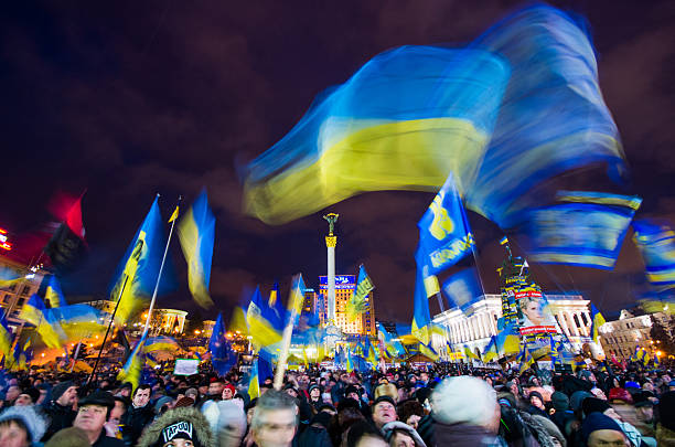 Kiev, Ukraine - December 6, 2013: Ukrainian protestors continue to protest on Kiev's Independence Square on December 6, 2013.Thousands of people have been protesting a since a decision by Ukrianian president Viktor Yanukovych to suspend a trade agreement with the European Union in favor of incentives from Russia.