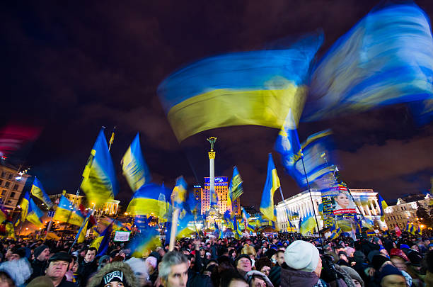 Kiev, Ukraine - December 6, 2013: Ukrainian protestors continue to protest on Kiev's Independence Square on December 6, 2013.Thousands of people have been protesting a since a decision by Ukrianian president Viktor Yanukovych to suspend a trade agreement with the European Union in favor of incentives from Russia.