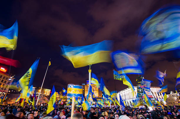 Kiev, Ukraine - December 6, 2013: Ukrainian protestors continue to protest on Kiev's Independence Square on December 6, 2013.Thousands of people have been protesting a since a decision by Ukrianian president Viktor Yanukovych to suspend a trade agreement with the European Union in favor of incentives from Russia.