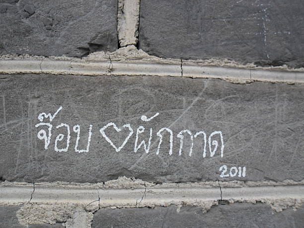 Beijing, China – May 24, 2012: A view of the Great Wall in Beijing, China. There are Thai words written on the wall. The Visitors are both locals and foreigners. They walk up and down the steep stairs.
