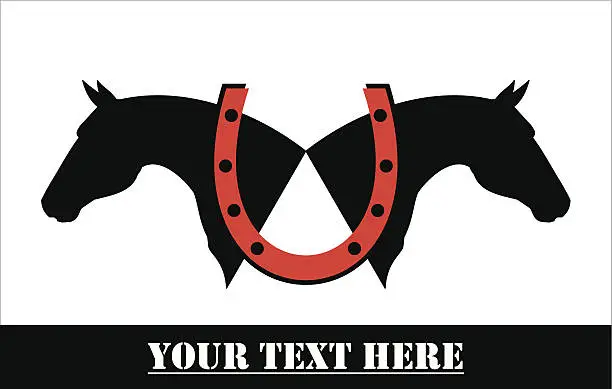 Vector illustration of Red horseshoe and the silhouette of horse head