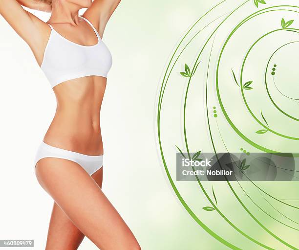 Woman In White Twopiece Underwear Next To Green Drawing Stock Photo - Download Image Now