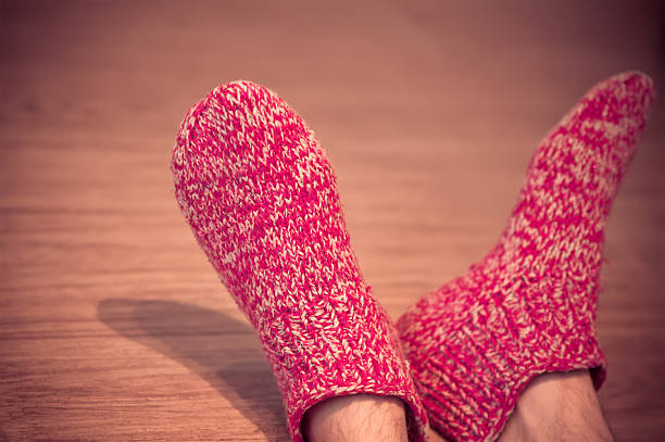 istock Man Legs in red Wool Socks male knitted clothes winter 460842981