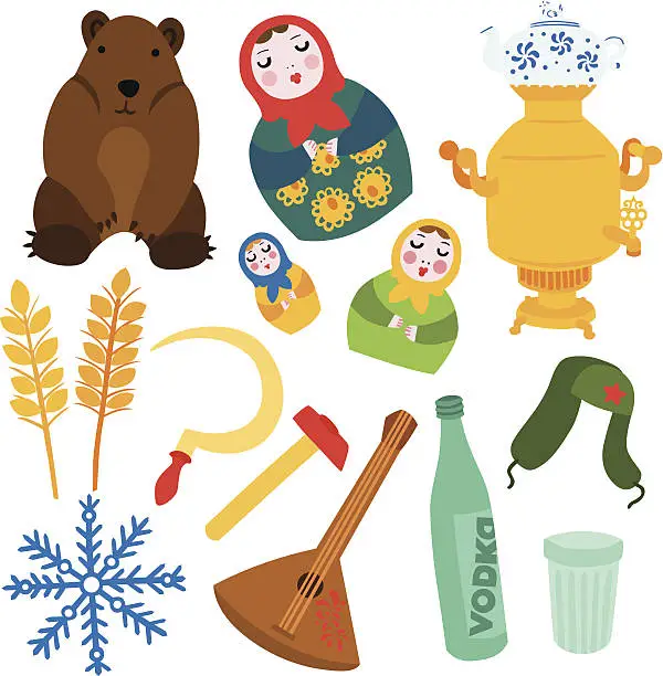 Vector illustration of Typical Russian Things Set