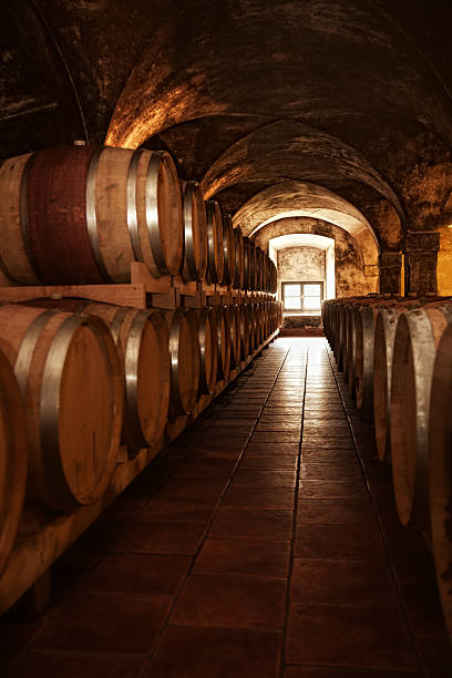istock old fashioned wine cellar with wooden barique barrels 460844849