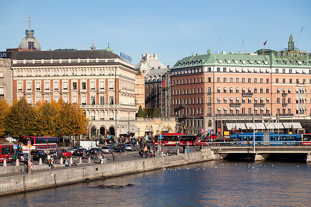 Grand Hotel in Stockholm - Sweden Stockholm, Sweden - October 12, 2013: Grand Hotel on October 12, 2013 in Stockholm. Grand Hotel is a luxury hotel at Stockholm waterfront and the only Swedish hotel among The Leading Hotels of The World. strommen stock pictures, royalty-free photos & images