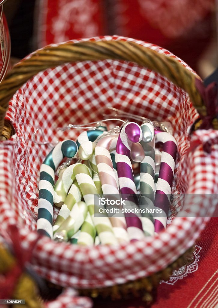 Glass Candy Cane Tree Decorations Glass candy cane christmas tree decorations, for sale at a German Christmas Market. Advent Stock Photo