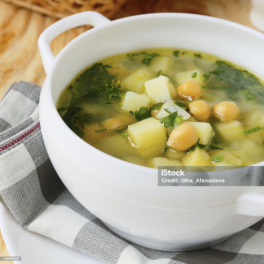 potato soup with chickpeas potato soup with chickpeas, food closeup Bean Stock Photo