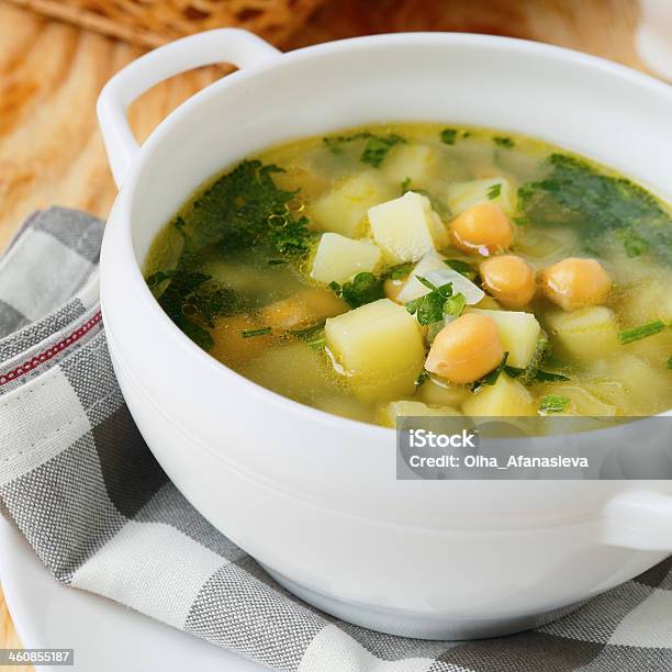 Potato Soup With Chickpeas Stock Photo - Download Image Now - Bean, Bowl, Chick-Pea