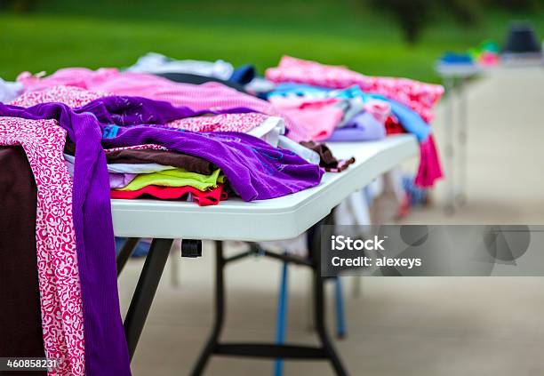 Garage Sale Stock Photo - Download Image Now - Garage Sale, Clothing, Table
