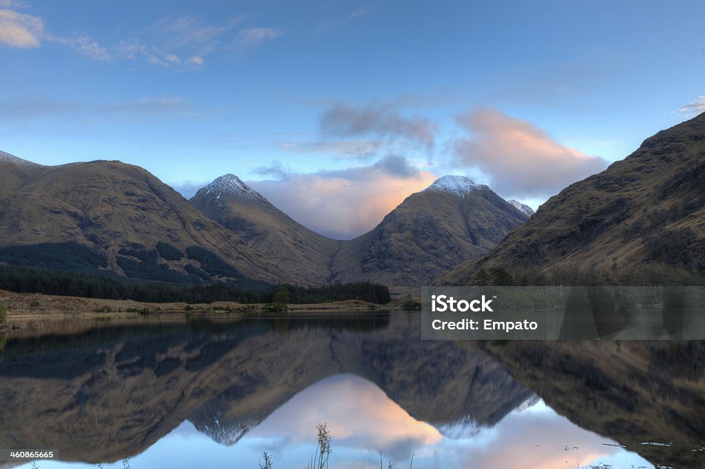 Lochan Urr Reflections. Buachaille Etive Mor & Buachaille Etive Beag reflected in the beautiful Lochan Urr. Glen Etive Stock Photo