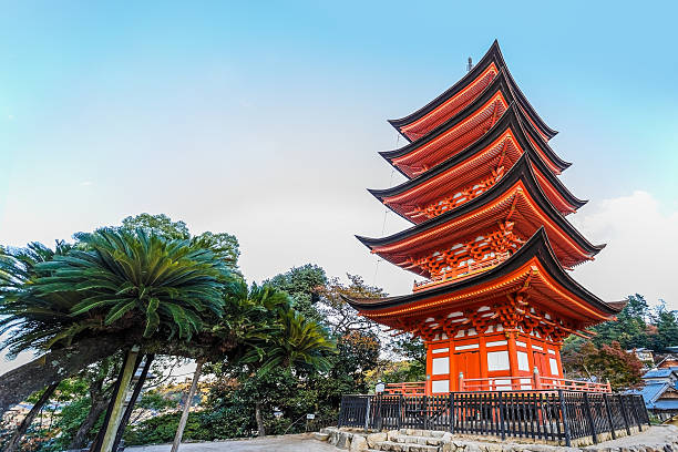 Miyajima, Japan - November 15 2013: Toyokuni Shrine, 5-storied pagoda constructed in 1407, the main deity enshrined here is the Buddha of medicine