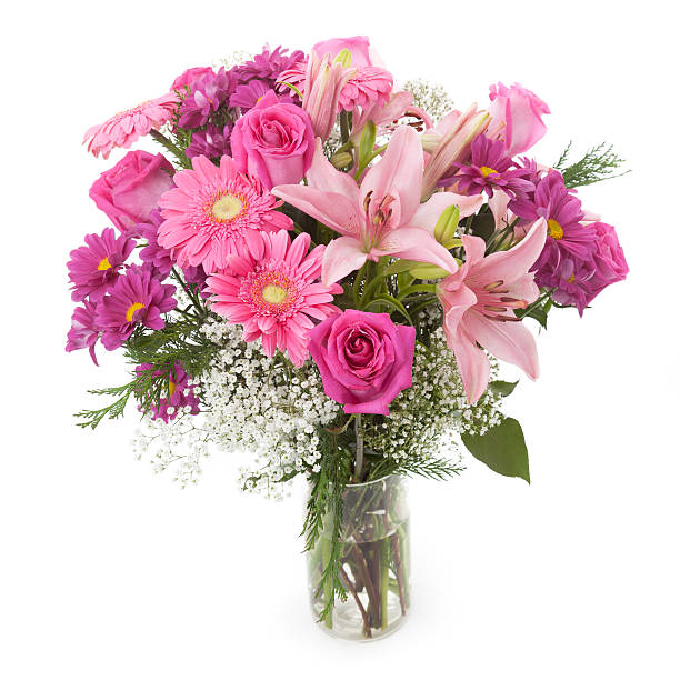 핑크 꽃 만들진 꽃병 - roses in a vase 뉴스 사진 이미지
