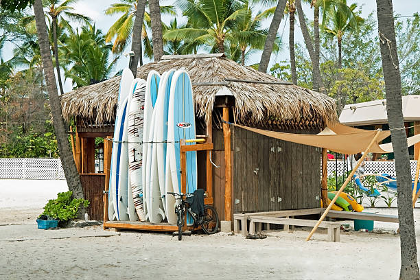 Surf Loja de aluguer na praia de Ilha grande, Hawaii Kona - fotografia de stock