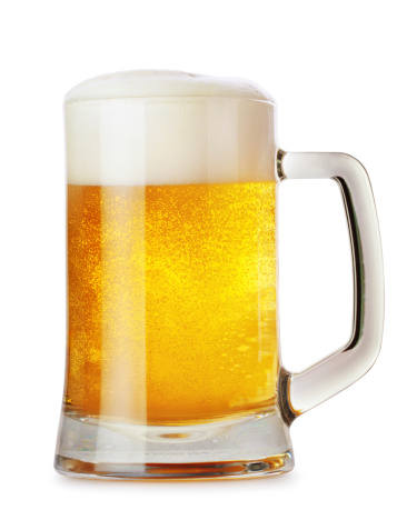 Frosty glass of light beer set isolated on a white background