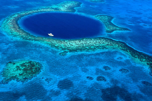 grande blue hole belize - lighthouse reef imagens e fotografias de stock