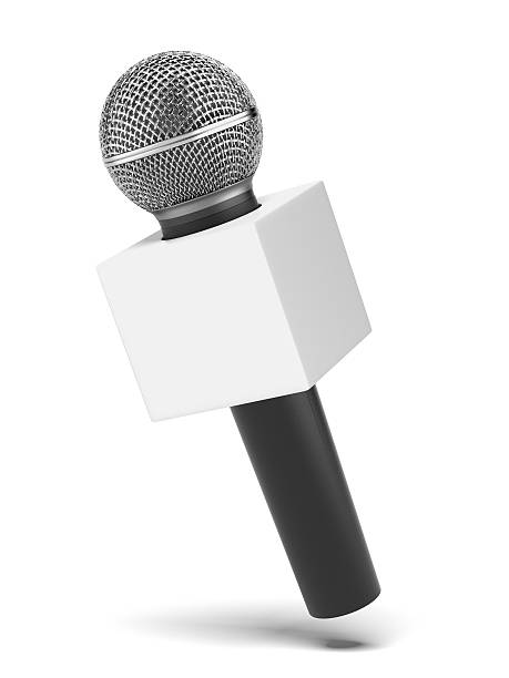 microphone with copy space box microphone with copy space box  isolated on a white background. 3d render microphone stock pictures, royalty-free photos & images