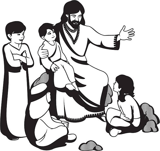 ilustraciones, imágenes clip art, dibujos animados e iconos de stock de permita que los niños se me - christ child