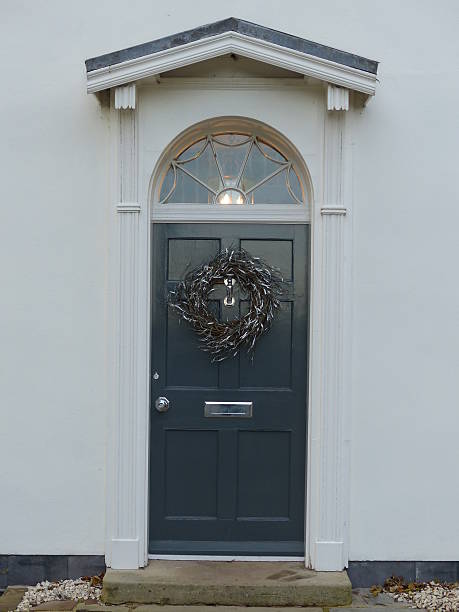 istock Grey Door, Christmas wreath 460892443