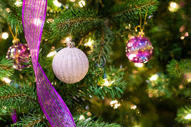 Christmas decorations on a tree stock photo