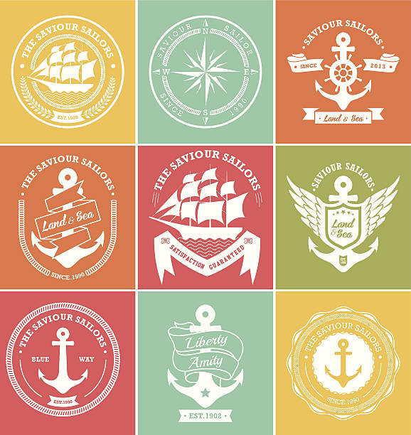 illustrations, cliparts, dessins animés et icônes de badges de nautiques rétro vintage et étiquettes - laurel wreath shape design element simplicity