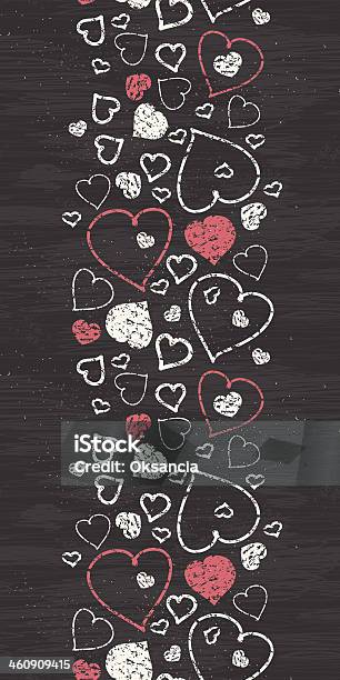 Chalkboard Arte Cuori Bordo Verticale Seamless Pattern Di Sfondo - Immagini vettoriali stock e altre immagini di Amore