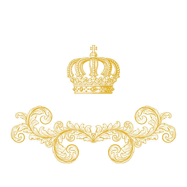Elegant gold frame banner with crown, floral elements on the ornate background.