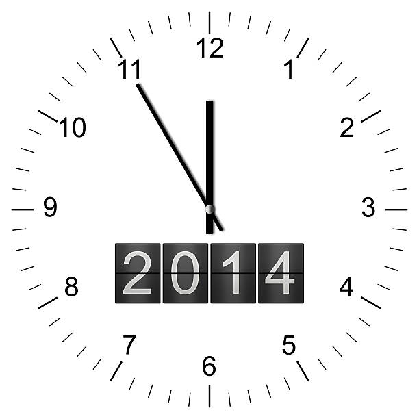 orologio illustrazione di capodanno 5 di 12 - clock hand eve time white foto e immagini stock