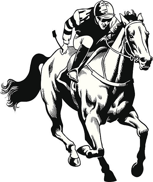 illustrations, cliparts, dessins animés et icônes de main tiré cheval pur-sang - jockey