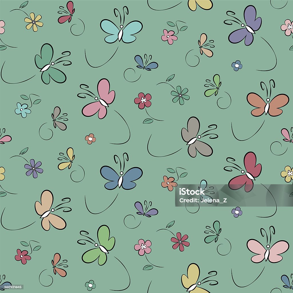 butterflies and flowers backgorund cute colorful butterflies and flowers illustration on green backgorund Animal Markings stock illustration