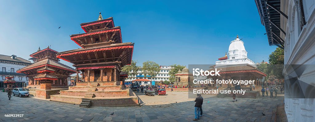 Piazza Durbar-Kathmandu panorama sito Patrimonio dell'Umanità UNESCO landmark Nepal - Foto stock royalty-free di Piazza Durbar - Kathmandu