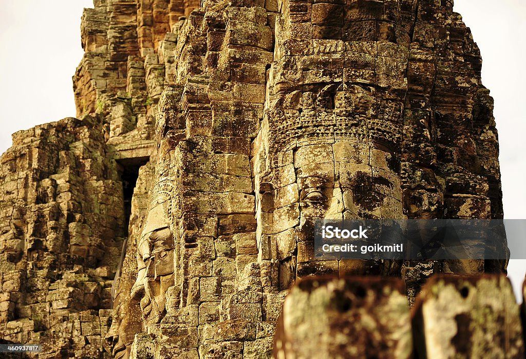 Angkor Bayon Temple of Angkor Thom in Cambodia Face of Bayon Temple in Angkor Thom, Cambodia Ancient Stock Photo