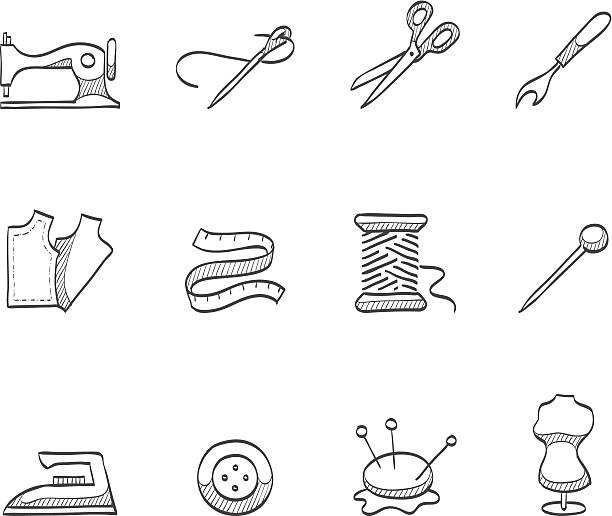 ilustraciones, imágenes clip art, dibujos animados e iconos de stock de sketch icons-coser - acerico