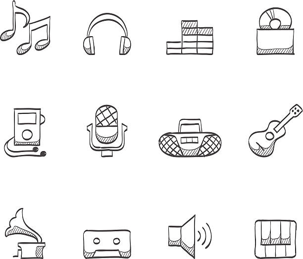 Sketch Icons - Music Music icons in sketch. EPS 10. AI, PDF & transparent PNG of each icon included. personal compact disc player stock illustrations