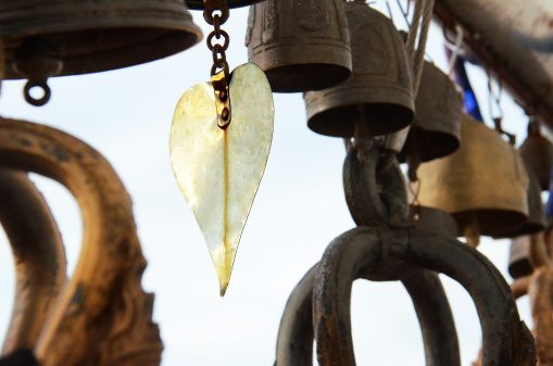 Heart leaf bell balance sound of Buddha bless at temple, Thailand