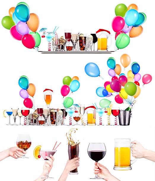 ensemble de différentes boissons alcoolisées isolés - brandy balloon photos et images de collection