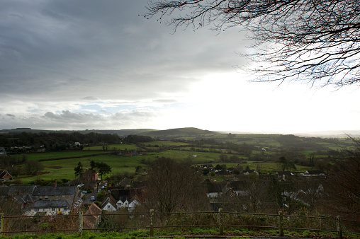 Shaftesbury, England, November 25, 2011 - Landscape of English countryside in the vicinity of Shaftesbury, Dorset, England, as a storm grows in the distance.