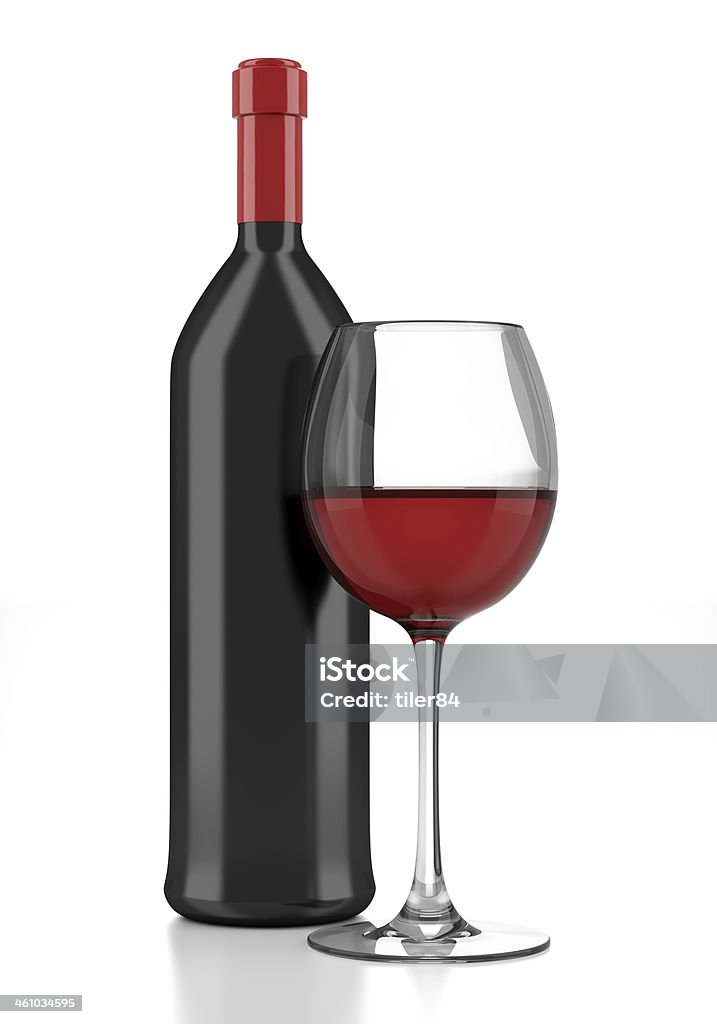 Bottiglia e bicchiere di vino isolati su sfondo bianco - Foto stock royalty-free di Alchol