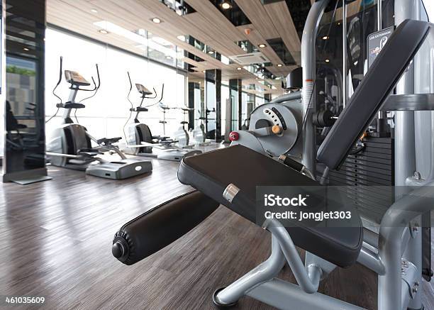 Diverse Equipment And Machines At The Gym Room Stock Photo - Download Image Now - Exercising, Domestic Room, Design